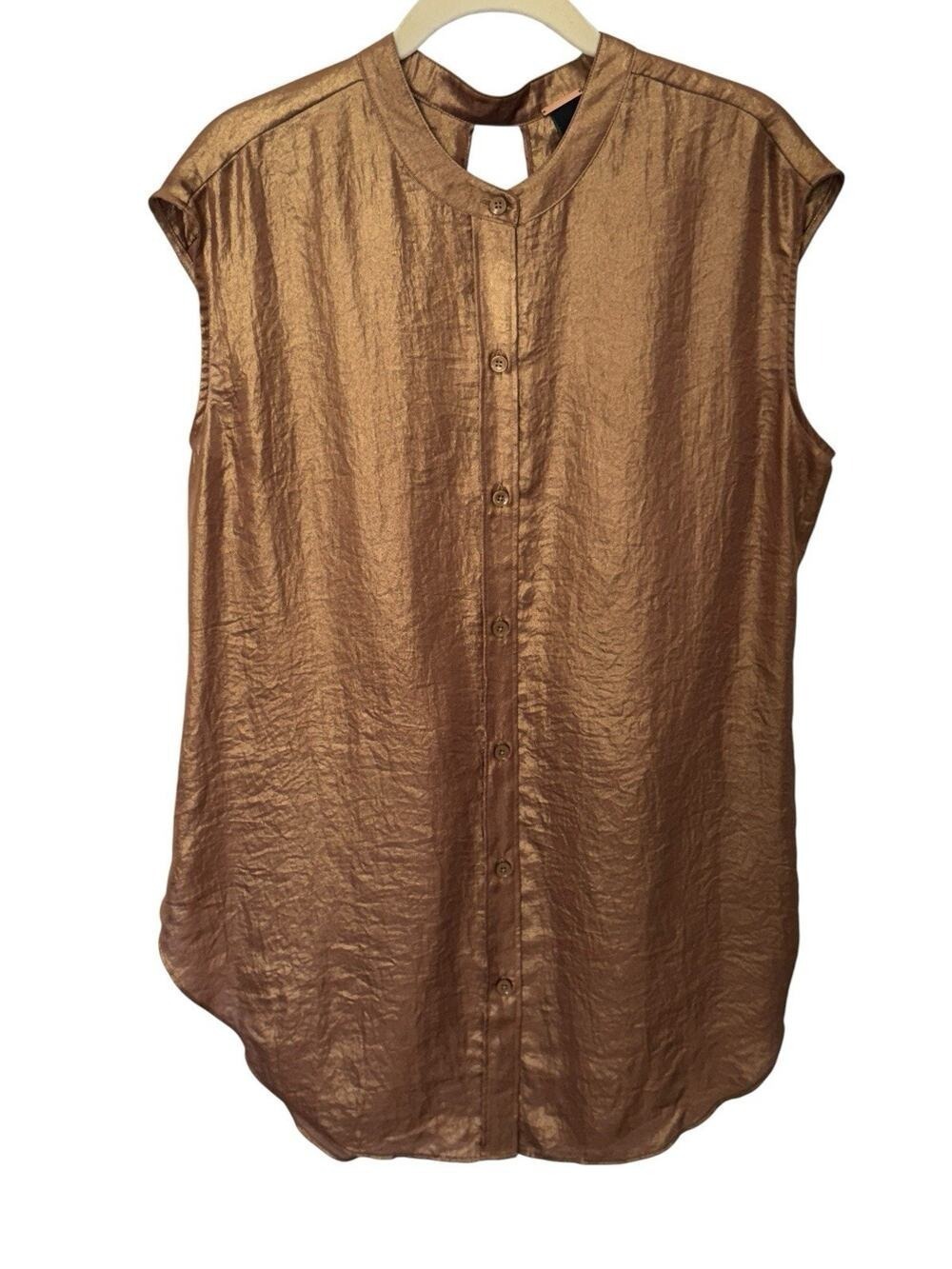 Chico’s BLACK LABEL Sz 2/L Bronze Twist Open Back Tunic Sleeveless Button Front